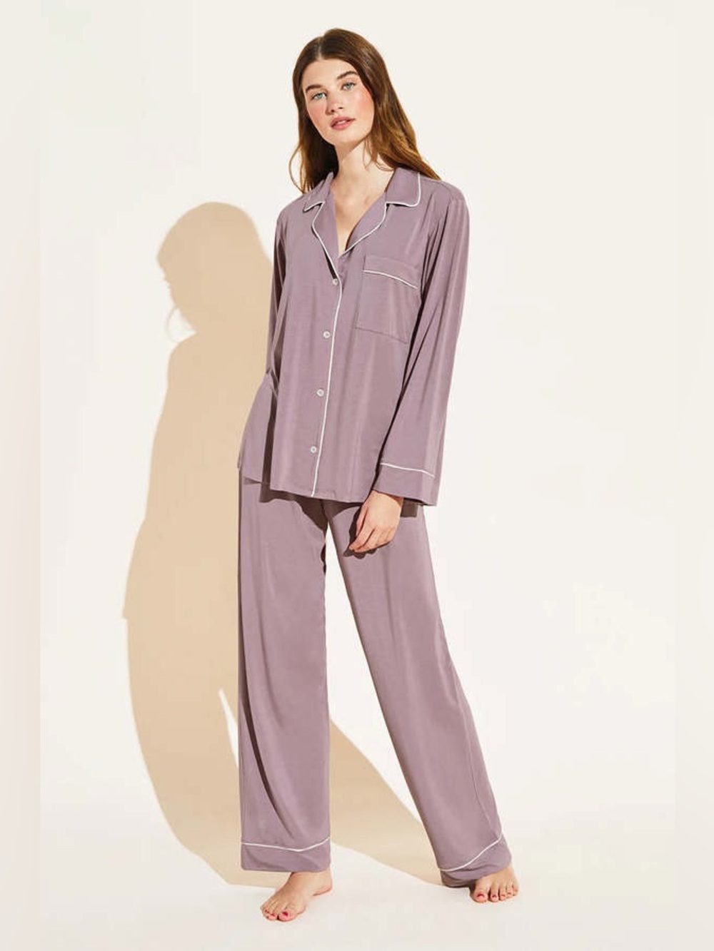Eberjey Gisele Long Pajama Matching Set - Top and Bottom - Mauve - Size Large